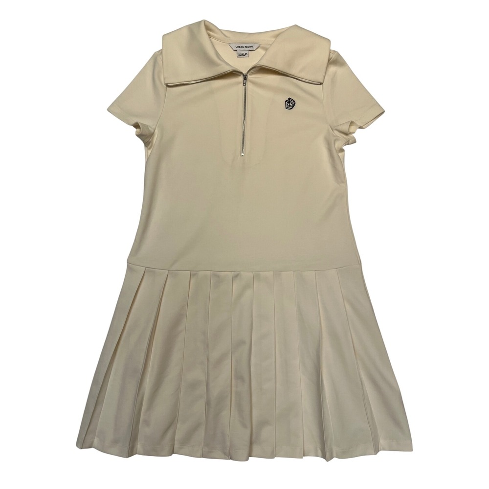 Urban Revivo Cream Quarter Zip Pleated Preppy Tennis Core Mini Dress Size 8